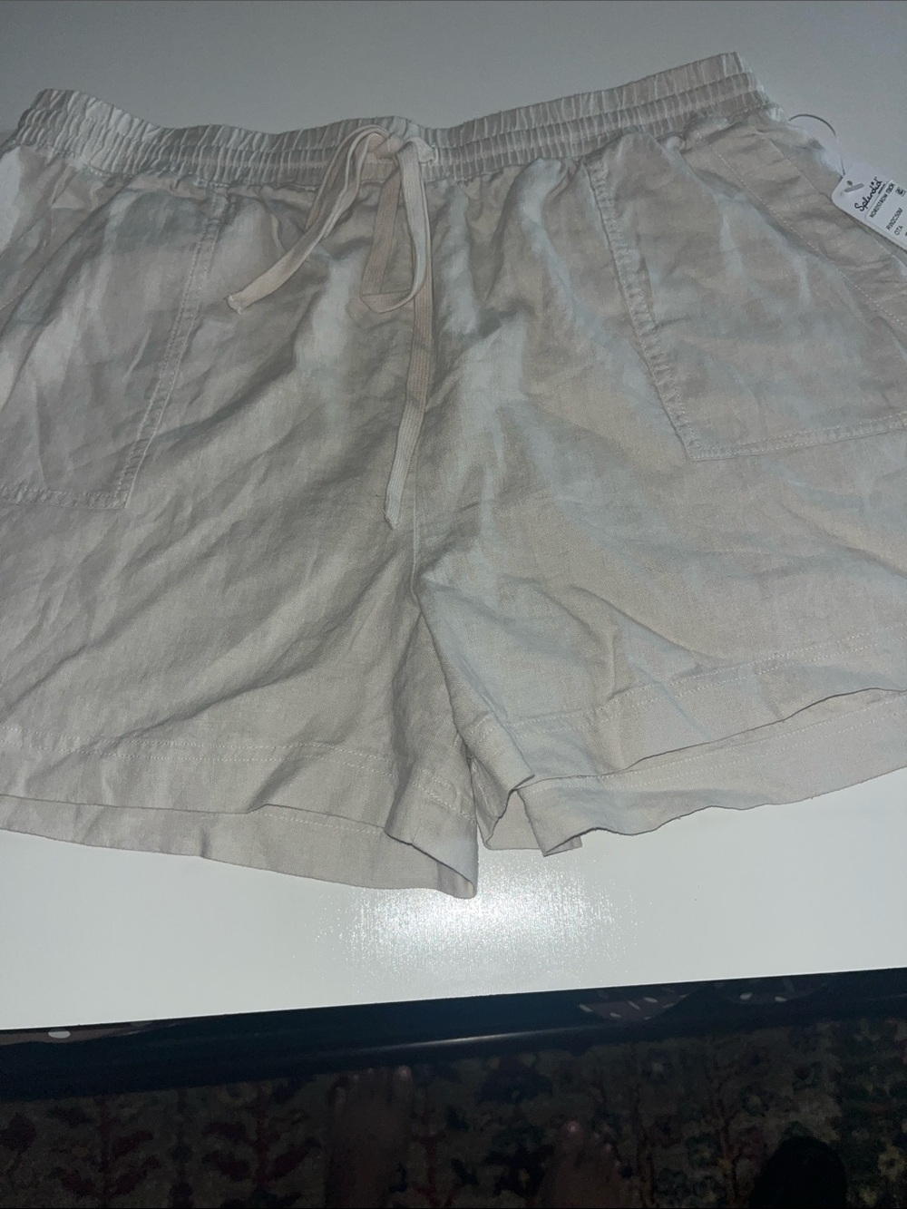 Splendid Cream Drawstring Sise Large Linen Bermuda Shorts